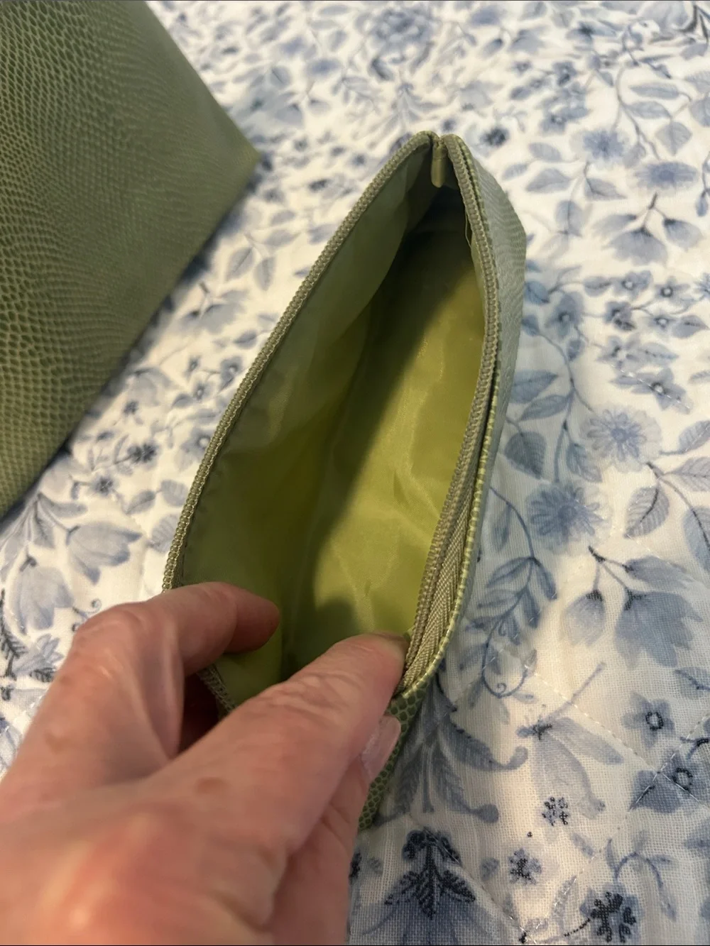 Clinique Faux Snakeskin Green Cosmetic Makeup Bag Set – 2 Piece